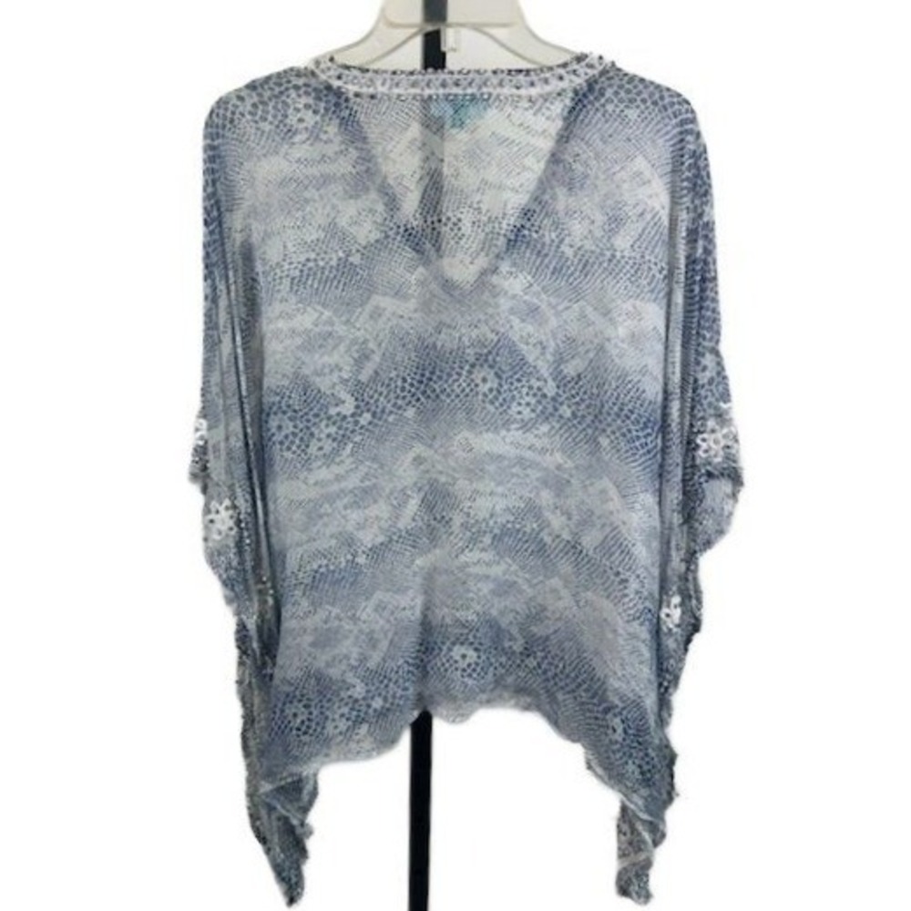TAJ by Sabrina Crippa Women's Size Small Blue White Snake Beaded‎ Kaftan Silk